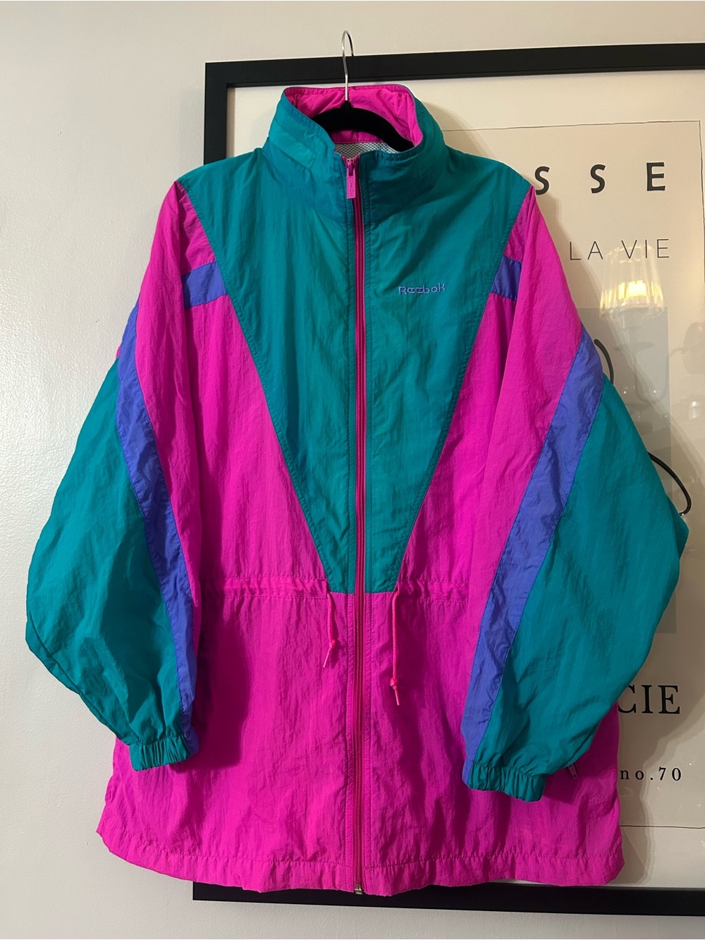 Vintage Reebok Women's Colorblock Windbreaker Jacket in Teal & Pink